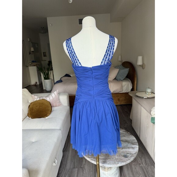 NEW BCBGMAXAZRIA BLUE SAPPHIRE BEADED TULLE DRESS BXZ6L078/M805A SIZE XS - Picture 7 of 8